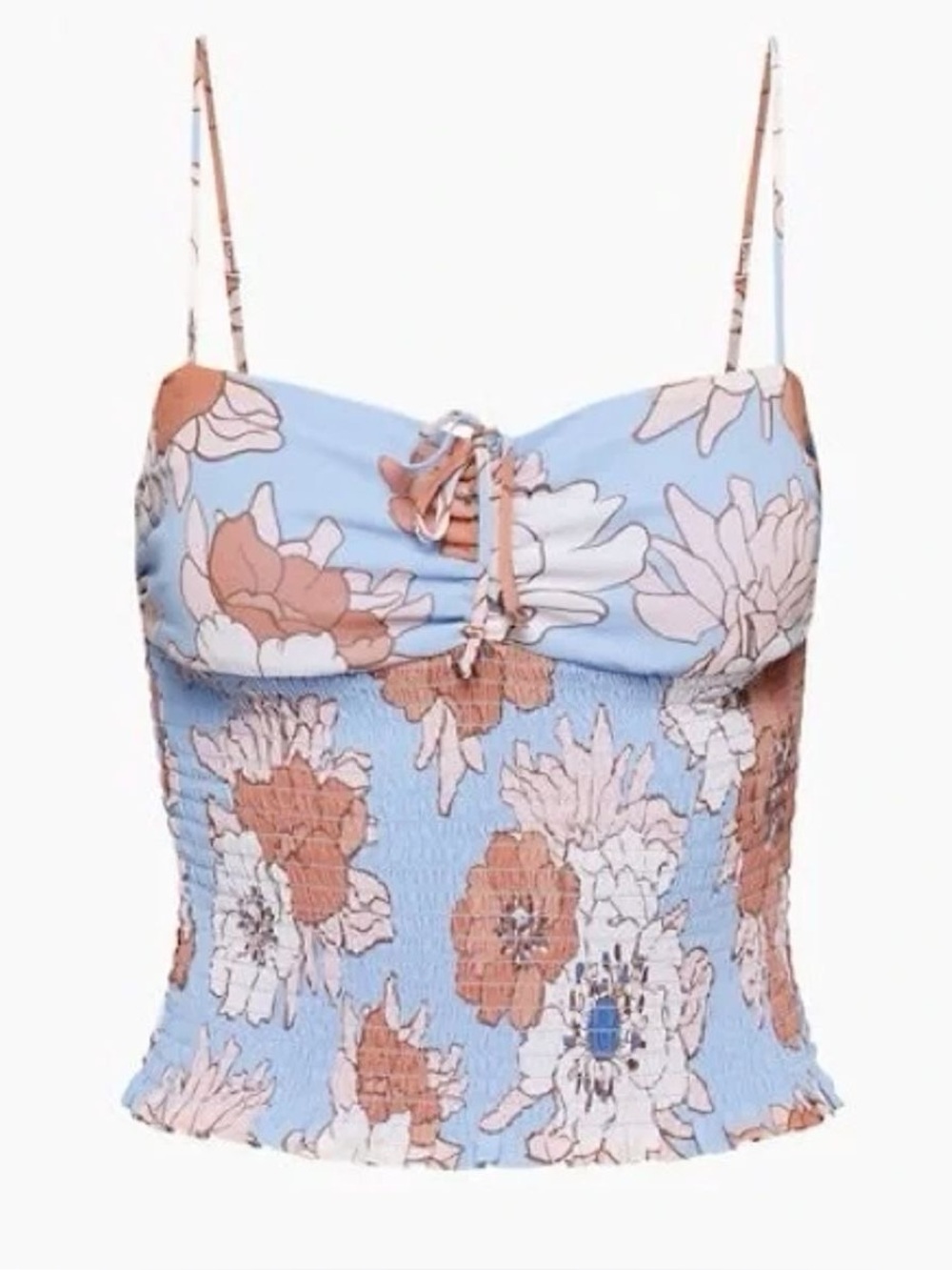 NWT Aritzia Wilfred Ballet Smocked Tie Front Floral Tank in Soft Iris/Poetic S